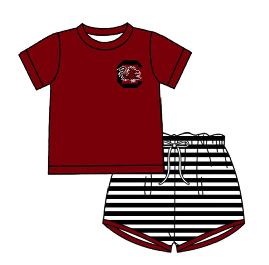 ( Moq 5 ) Baby Boys Short Sleeves Chicken T Shirt Stripes Shorts Team Clothes Set