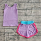 Baby Girl Sleeveless Purple Shirt Pockets Shorts Yoga Active Wear Set RTS