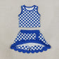 Baby Girls Kids Sleeveless Blue Checked Shirt Scallop Skirt Shorts Yoga Active Set Clothes RTS
