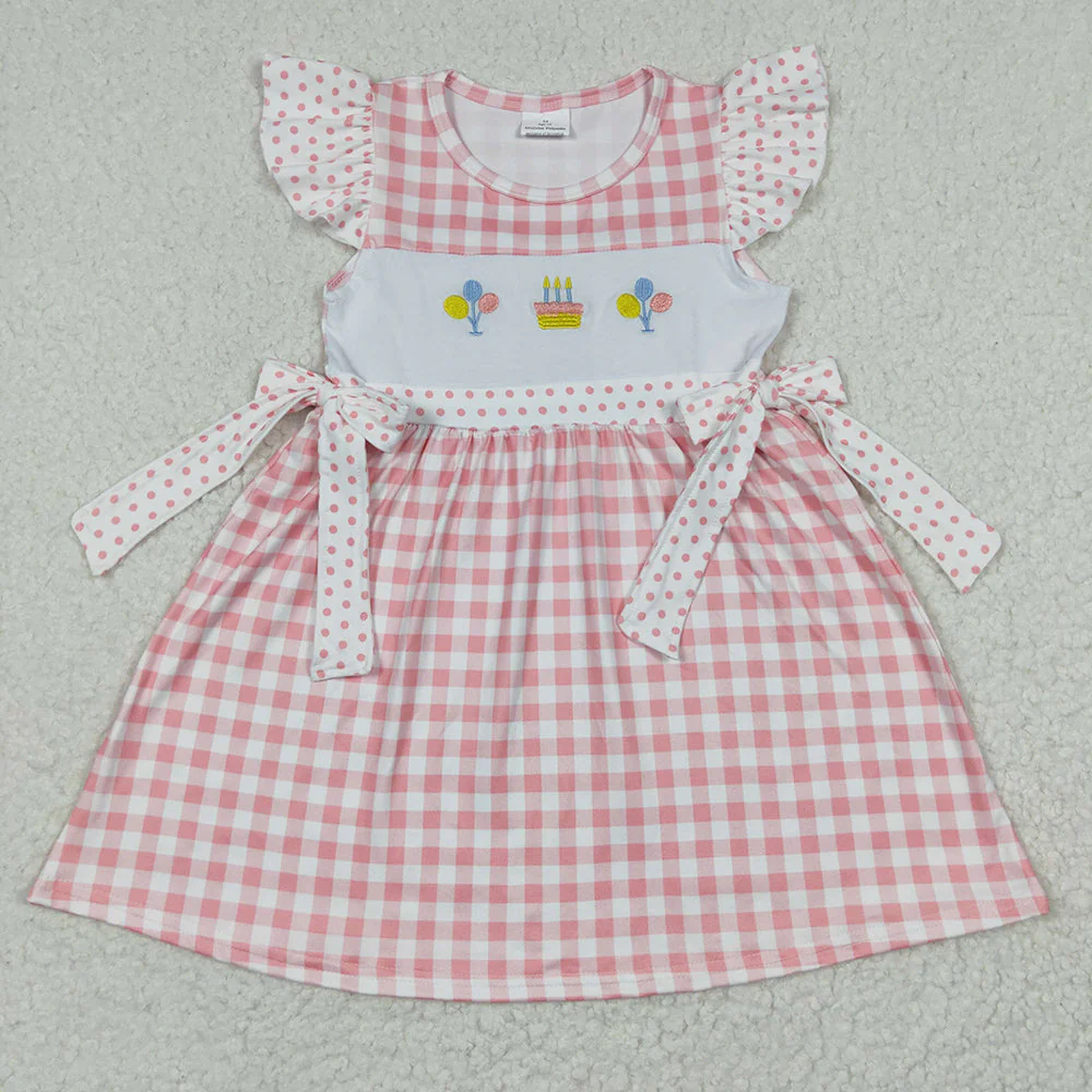 Baby Girl Short Sleeves Embroidery Birthday Bows Sibling Romper Dress