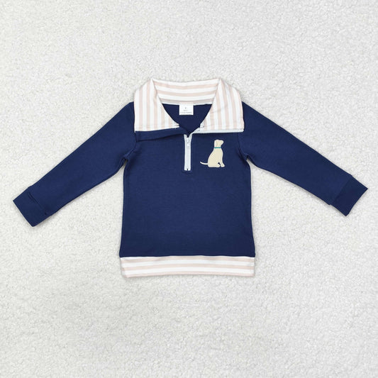 Baby Boy Long Sleeves Embroidery Dog Zipper Pullover Shirt