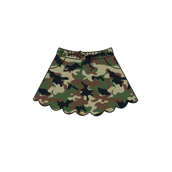( Moq 5 ) Preorder Baby Girls Kids Green Camo Shorts Pockets Scallop Skirt Clothes