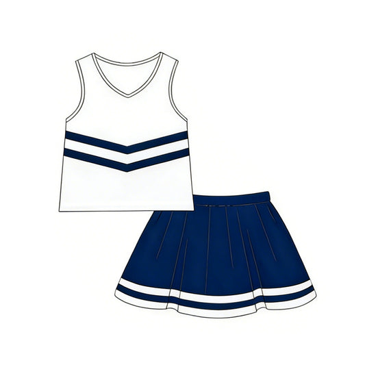 ( Moq 5 ) Preorder Baby Girl Kids Sleeveless Tops Navy Skirt Shorts Set Cheer Team Clothes
