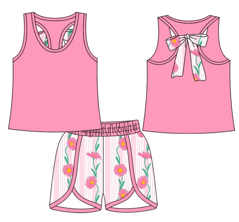 ( Moq 5 Each Style ) Baby Girl Summer Flower Pink Sibling Romper Set 4.24