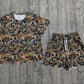 Adult Women Short Sleeves Brown Green Camo Shirt Shorts Scallop Clothes Set RTS