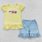 GSSO0276 Baby Girl Short Sleeves Embroidery Castle Shirt Plaid Shorts Summer Outfit