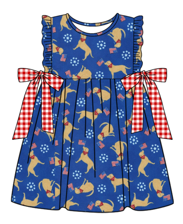 Baby Boy Girl July 4th Dog Sibling Matching Green Dress Romper Clothes Set ( Moq 5 Each style )