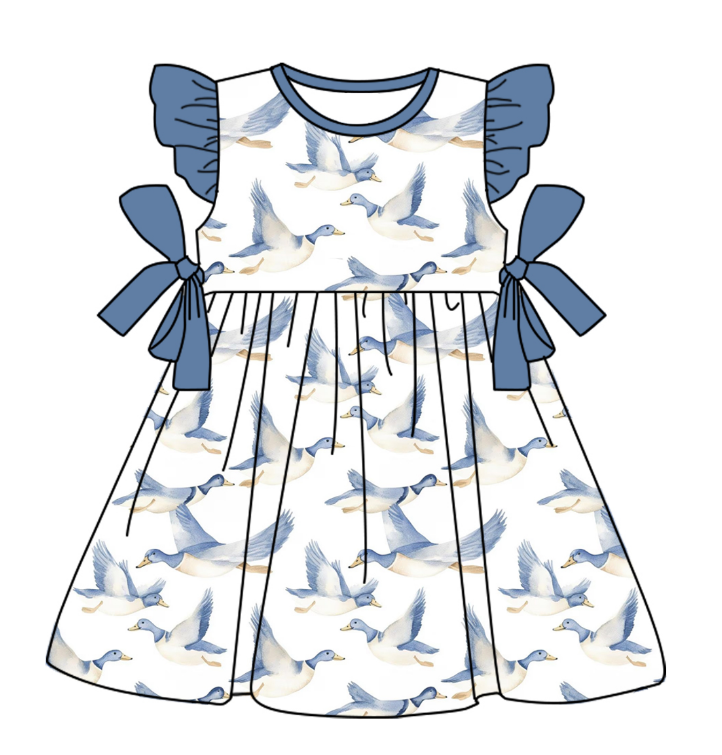 Baby Boy Girl Short Sleeves Duck Sibling Matching Dress Romper Blue Clothes Set Moq 5 Each style