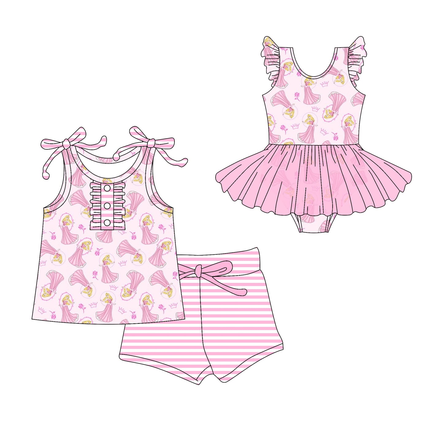 Baby Girl Princess Pink Stripes Sibling Tulle Romper Set ( Moq 5 Each Style ) 3.10