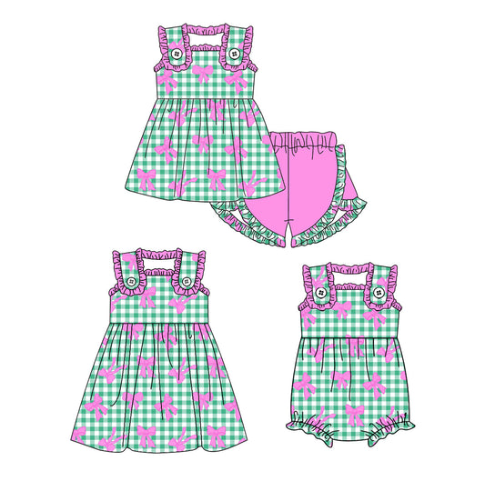 Baby Girl Green Checked Bows Sibling Romper Dress Set ( Moq 5 Each Style ) 4.2