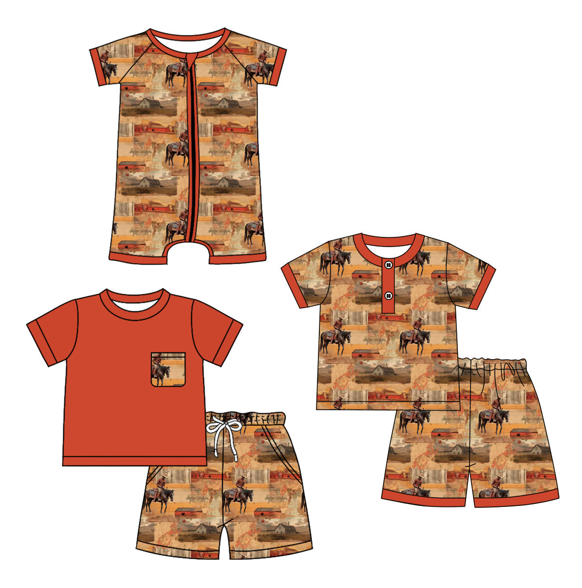 Baby Boy Short Sleeves Western Rodeo Sibling Romper Set ( Moq 5 Each Style ) 12.25