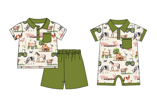 Baby Boy Short Sleeves Sibling Farm Animals Romper Clothes Set ( Moq 5 Each Design )11.25