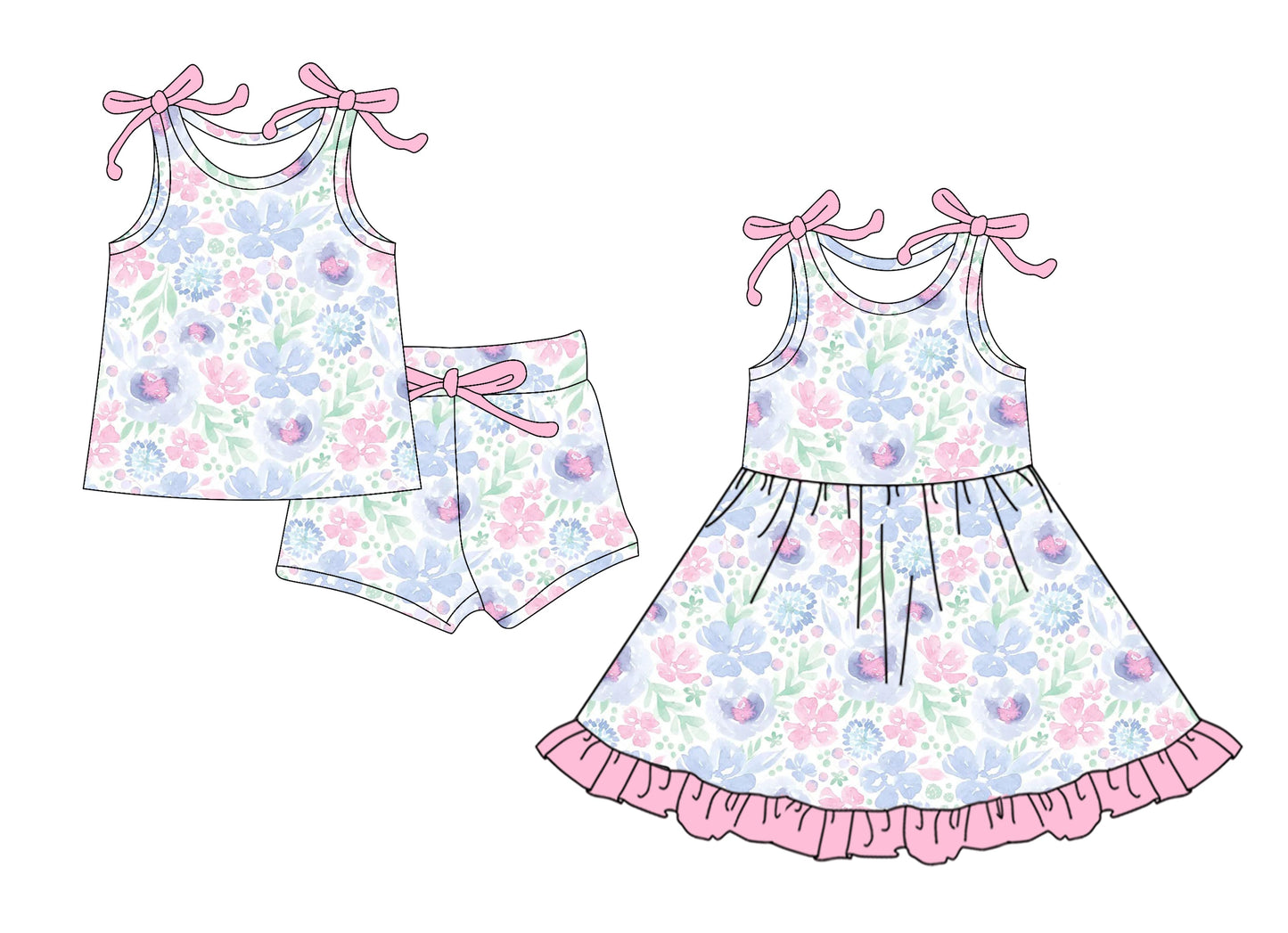 ( Moq 5 Each Style ) Baby Girl Sleeveless Bows Flower Sibling Dress Set 4.16