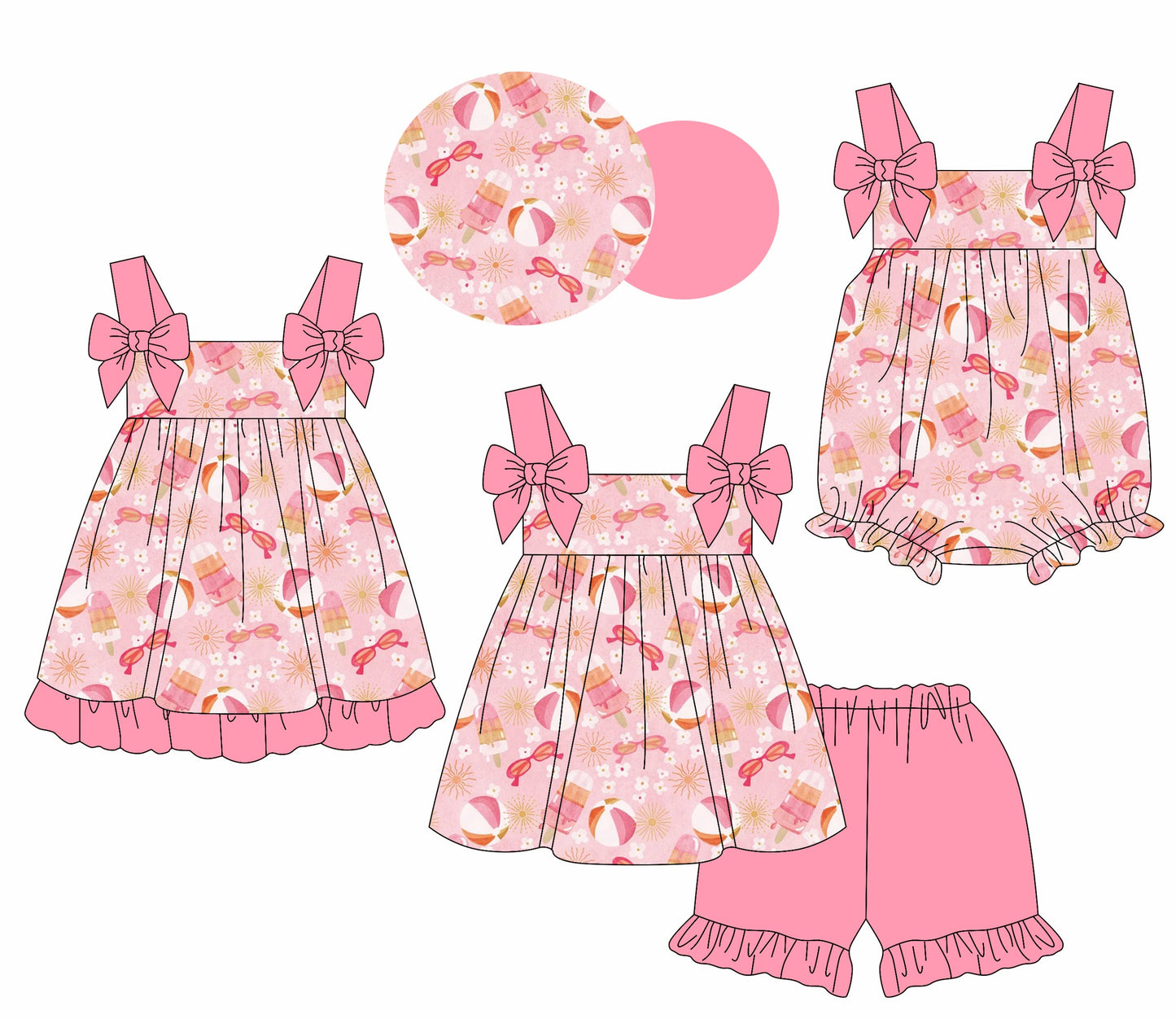 Baby Girl Beach Flower Bows Sibling Romper Dress Set ( Moq 5 Each Style ) 1.18