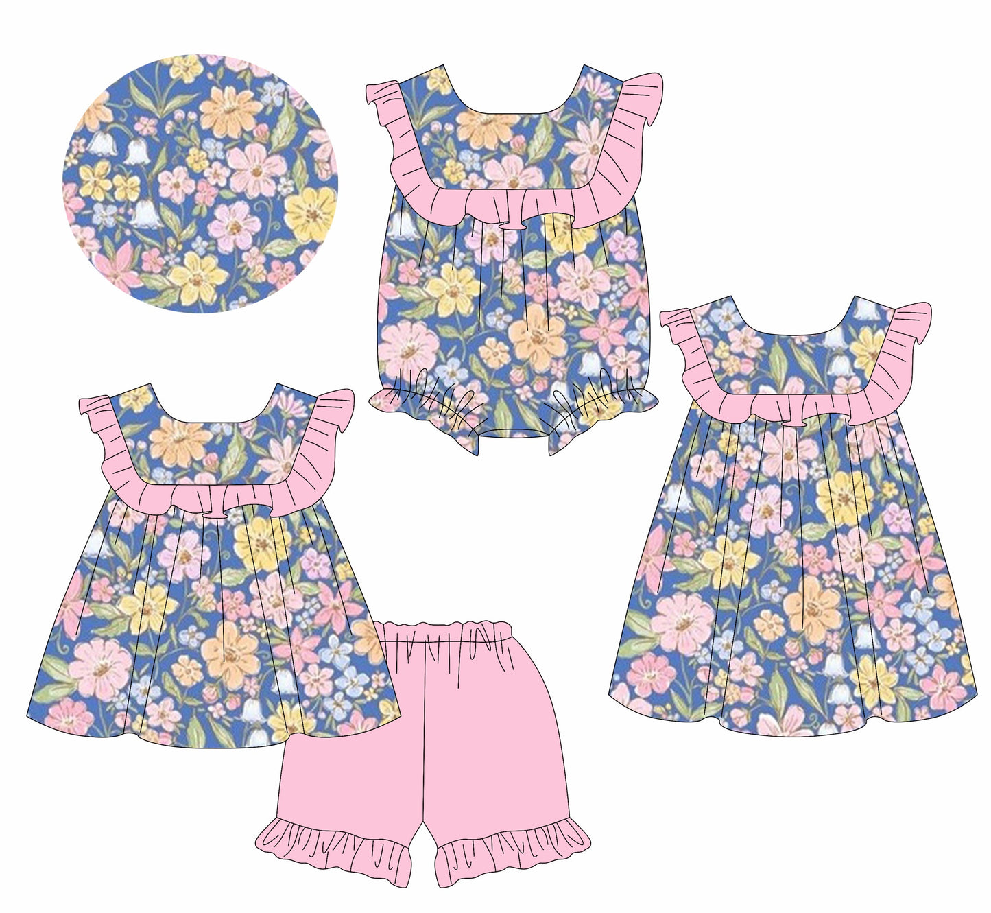 ( Moq 5 Each Style ) Baby Girl Short Sleeves Flower Sibling Romper Dress Set 3.26