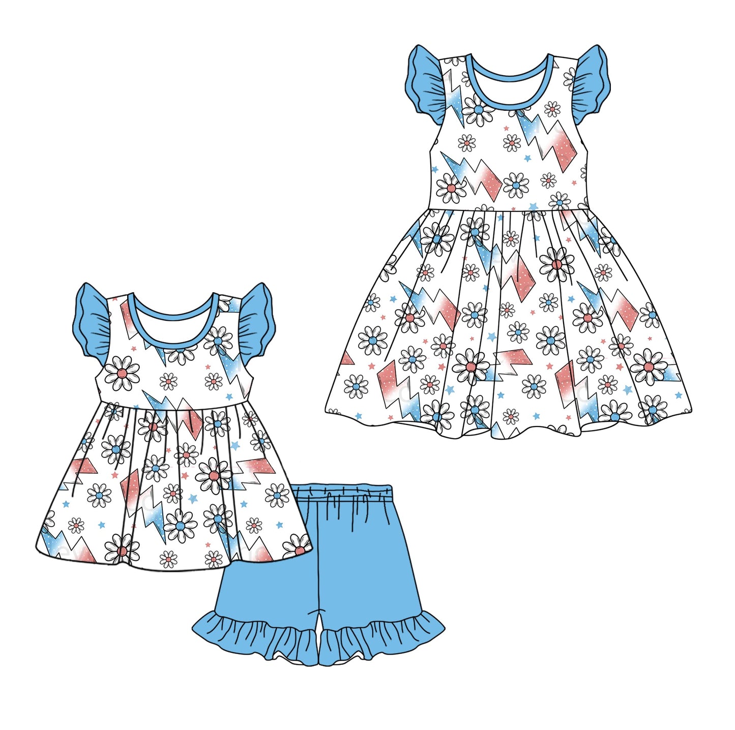Baby Girl Short Sleeves Flower Sibling Dress Set ( Moq 5 Each Style ) 12.21