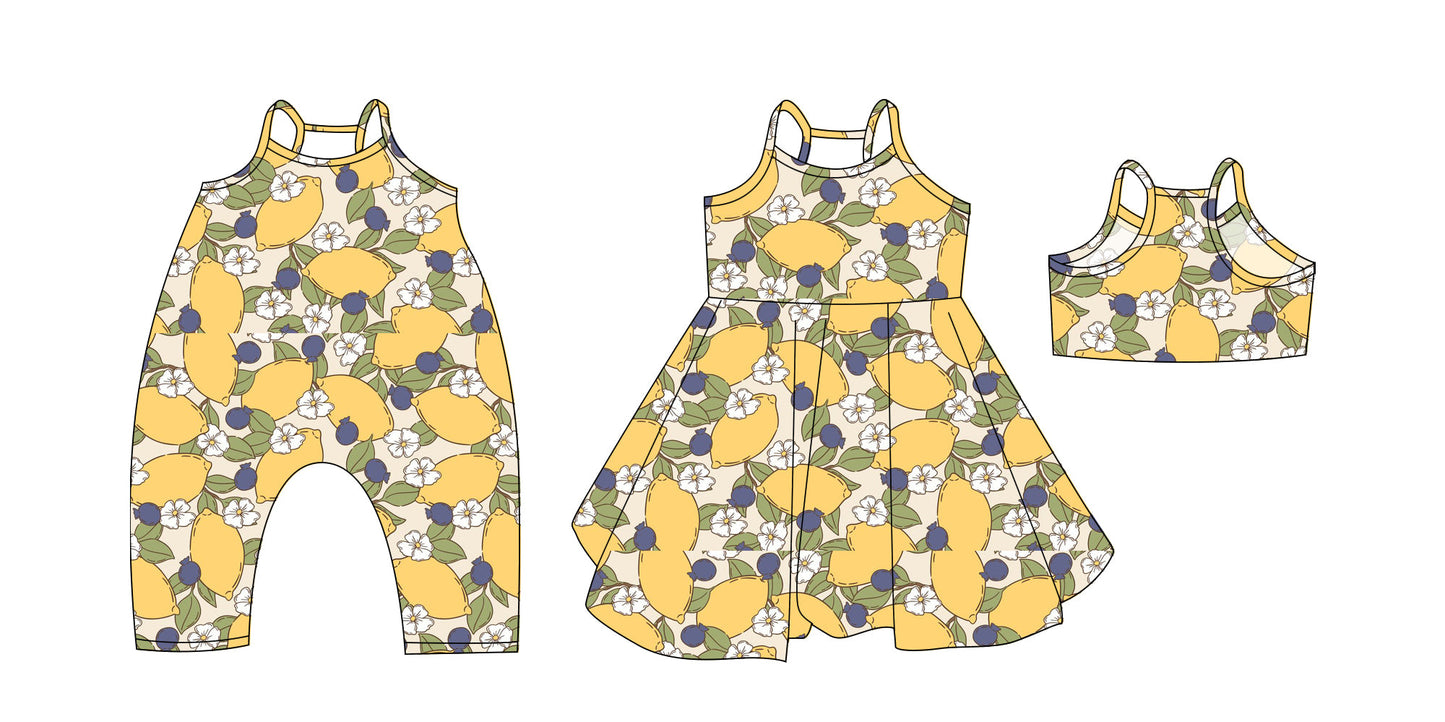 Baby Girl Straps Lemon Flower Sibling Summer Romper Dress ( Moq 5 Each Style ) 3.19