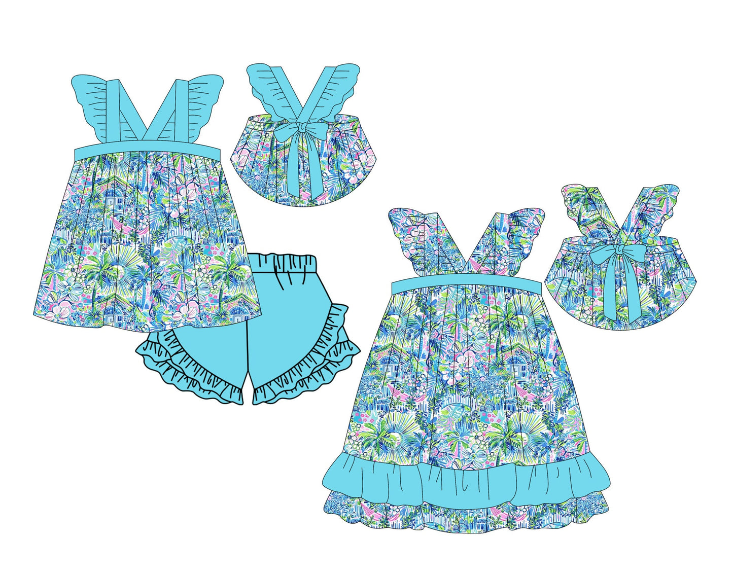 Baby Girl Straps Flower Sibling Blue Dress Set ( Moq 5 Each Design ) 12.11