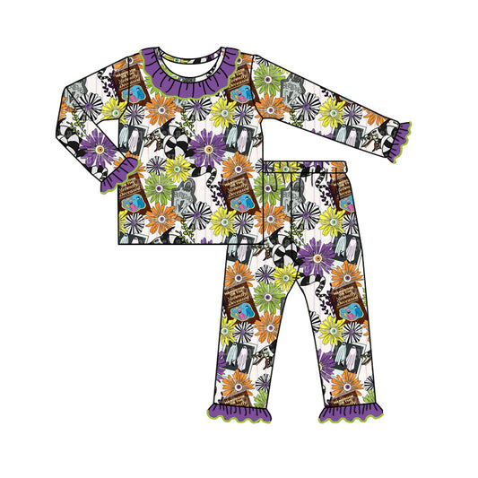 Baby Girl Long Sleeves Shirt Pants Halloween Flower Ghost Pajamas Set