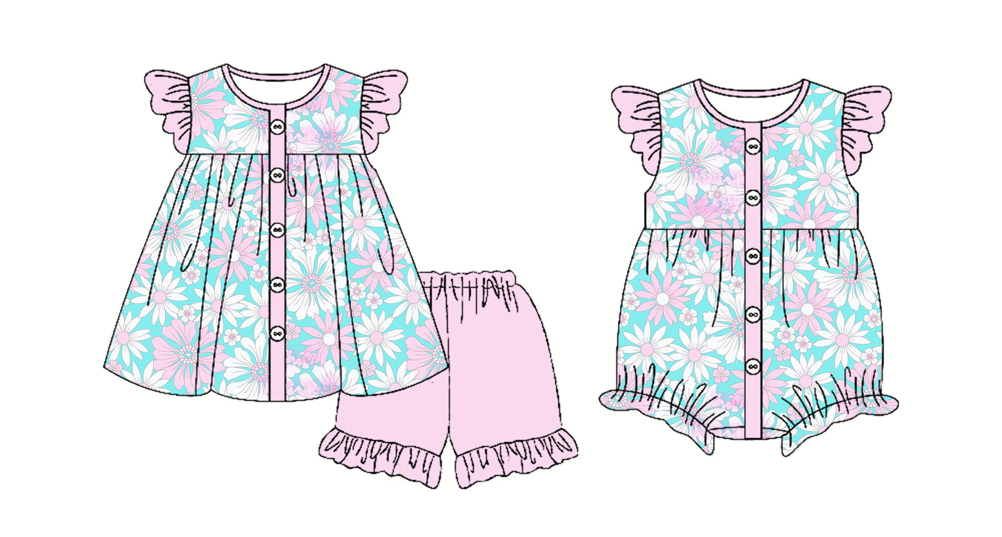 Baby Girl Short Sleeves Flower Sibling Romper Set ( Moq 5 Each Style ) 2.28