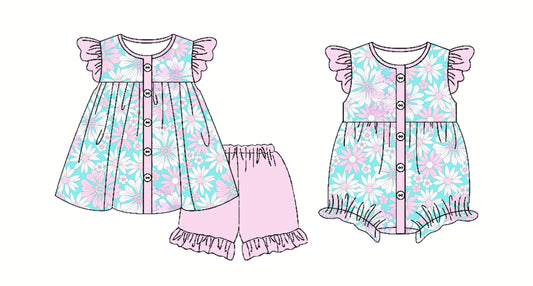 Baby Girl Short Sleeves Flower Sibling Romper Set ( Moq 5 Each Style ) 2.28