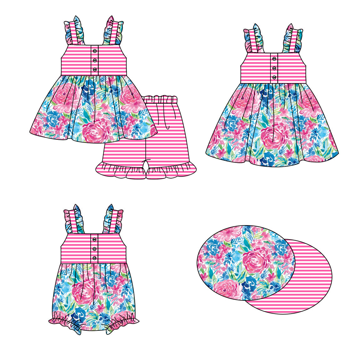 Baby Girl Flower Stripes Sibling Romper Dress Set ( Moq 5 Each Style ) 1.16