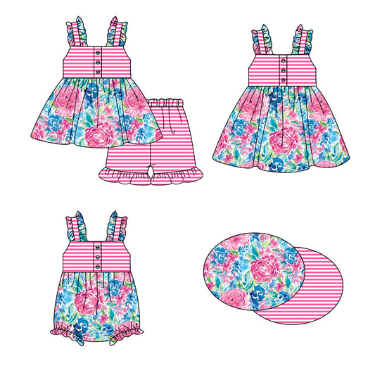 Baby Girl Flower Stripes Sibling Romper Dress Set ( Moq 5 Each Style ) 1.16