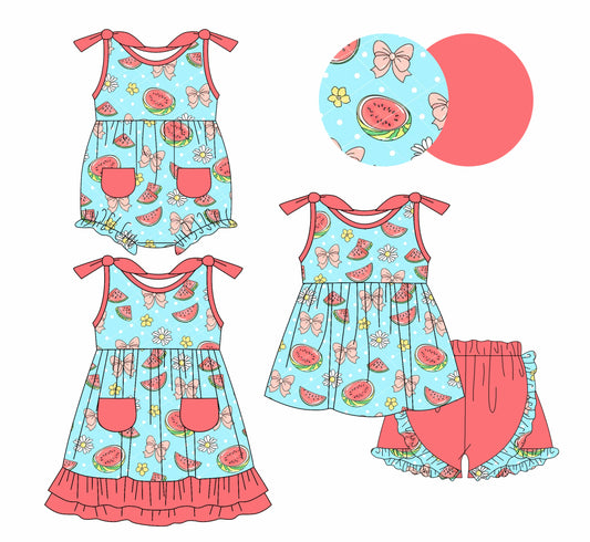 Baby Girl Watermelon Flower Bows Sibling Dress Romper Set ( Moq 5 Each Style ) 1.6