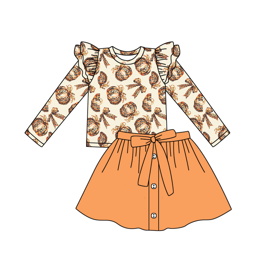 Baby Girl Long Sleeves Pumpkin Tops Orange Skirt Set