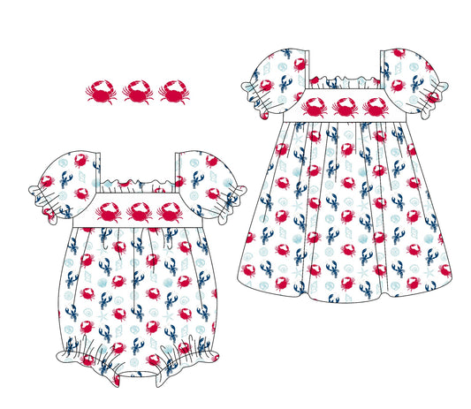 Baby Girl Crabs Crawfish Sibling Romper Dress ( Moq 5 Each Style ) 1.10
