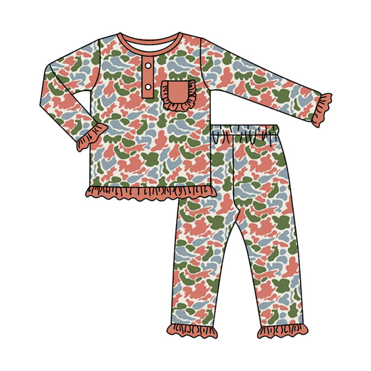 Baby Girl Long Sleeves Camo Pocket Shirt Pants Pajamas Set