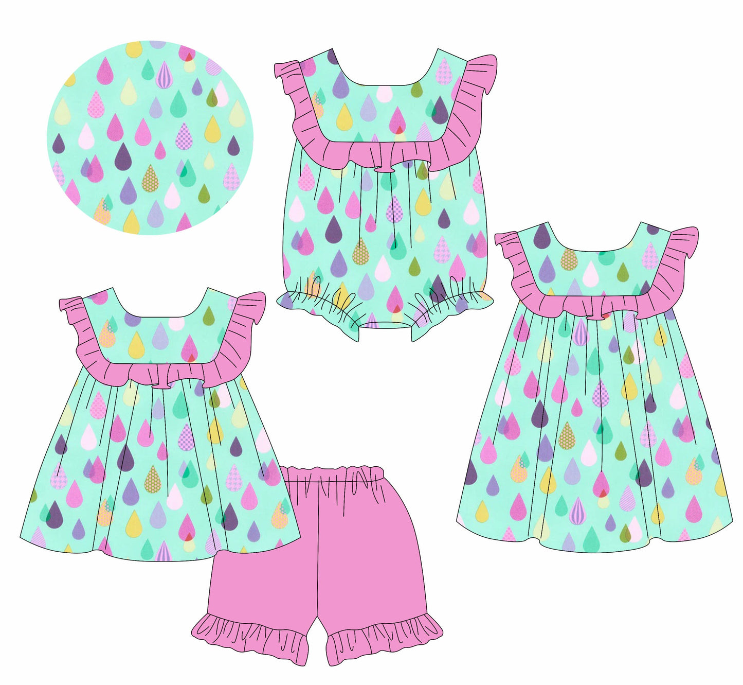 Baby Girl Water Drops Sibling Romper Dress Set ( Moq 5 Each Style ) 1.13