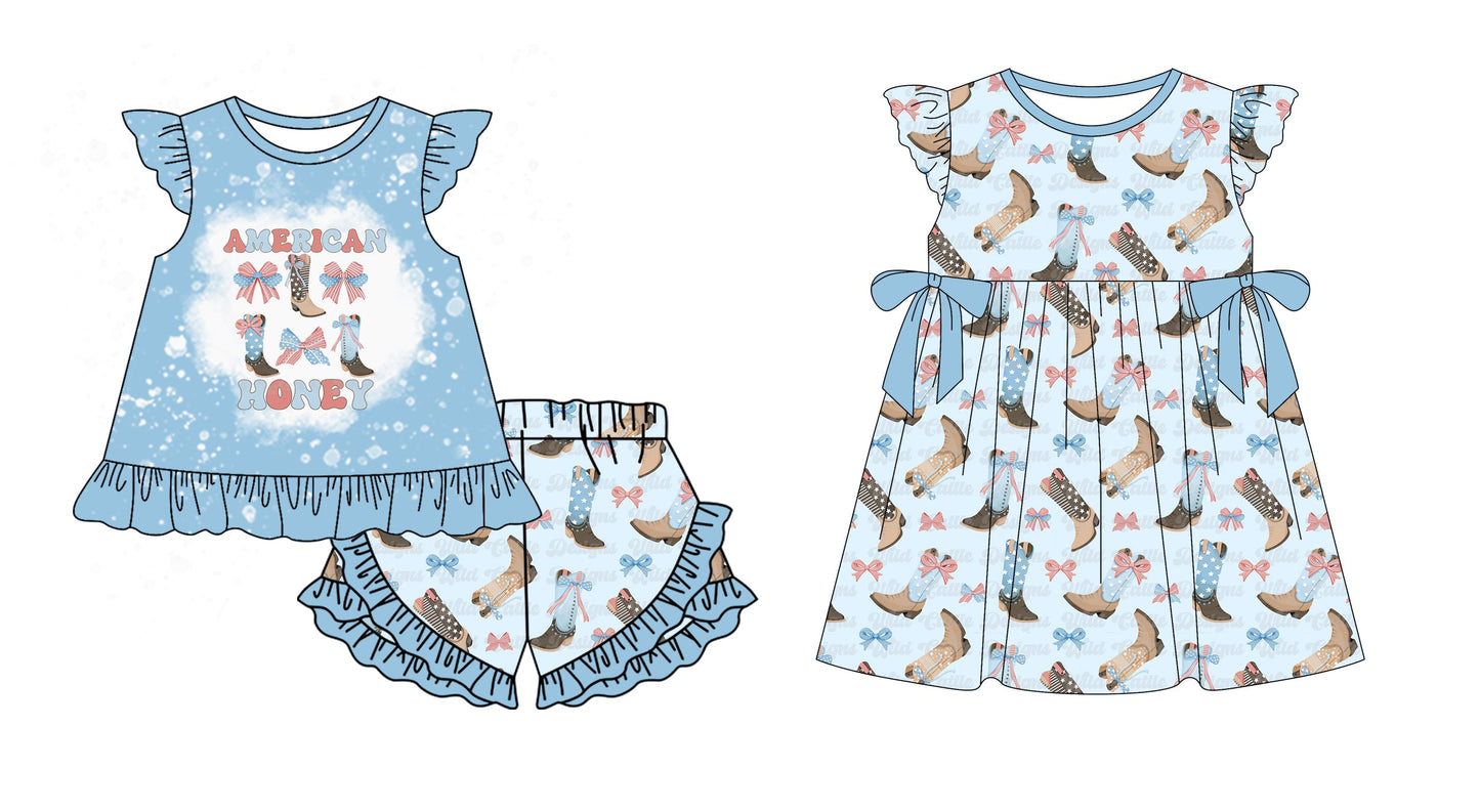 Baby Girl July 4th Bows Boots Sibling Dress Set ( Moq 5 Each Style ) 1.11