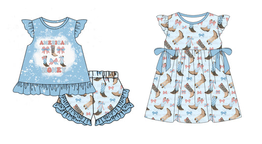 Baby Girl July 4th Bows Boots Sibling Dress Set ( Moq 5 Each Style ) 1.11