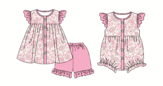 ( Moq 5 Each Style ) Baby Girl Short Sleeves Flower Sibling Romper Set 3.24