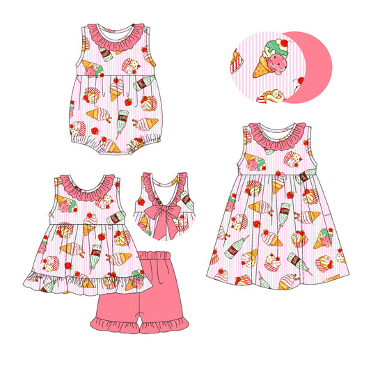 Baby Girl Ice Cream Ruffle Sibling Romper Dress Set ( Moq 5 Each Style ) 3.7