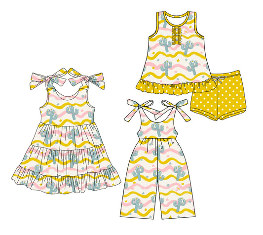( Moq 5 Each Style ) Baby Girl Sleeveless Cactus Western Sibling Jumpsuit Dress Set 3.22