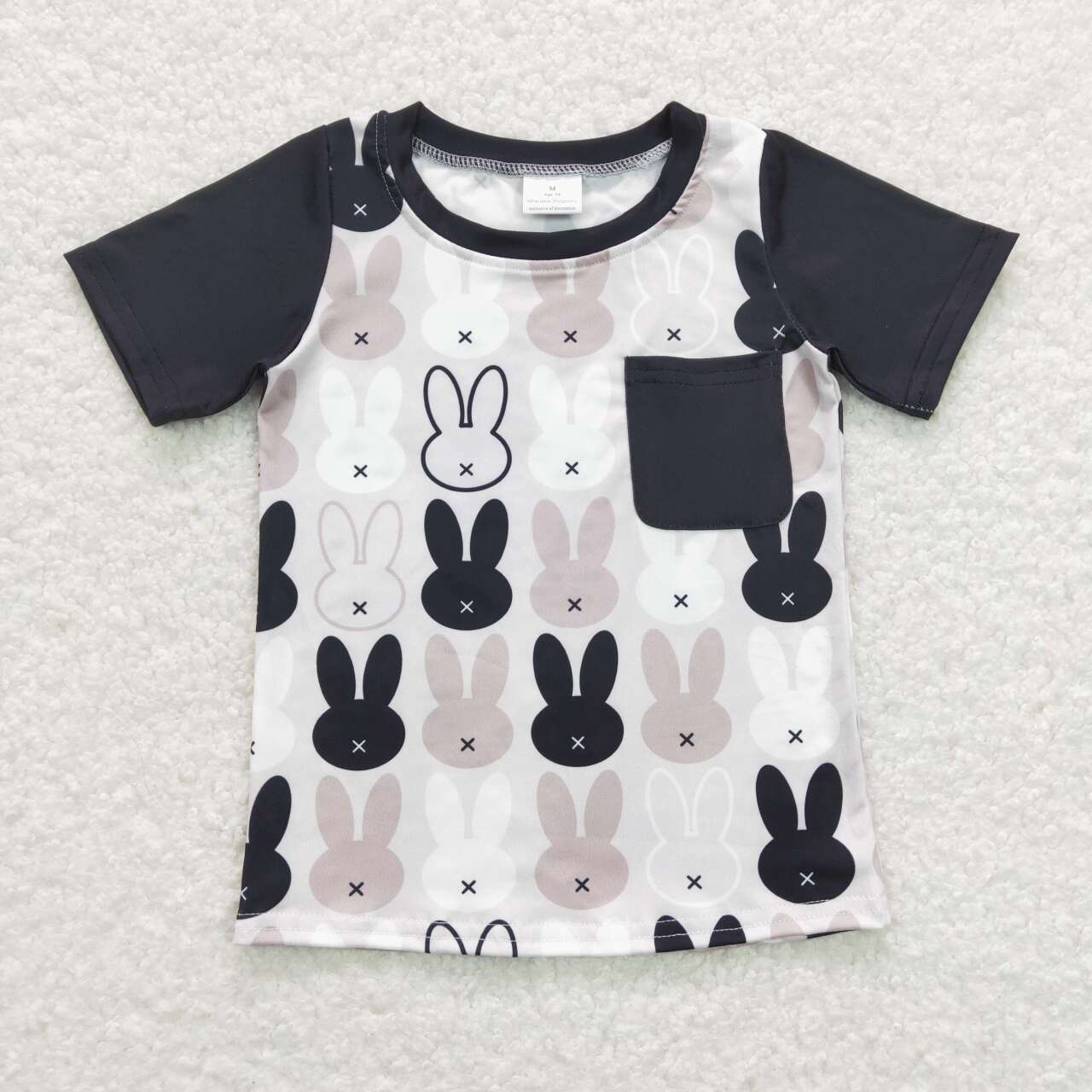 BT0589 Easter Baby Boy Short Sleeves Rabbits Pocket Shirt Top