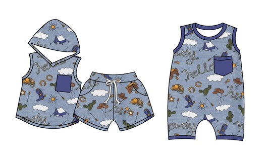 Baby Boy Sleeveless Western Sibling Matching Romper Clothes Set Moq 5 Each Design