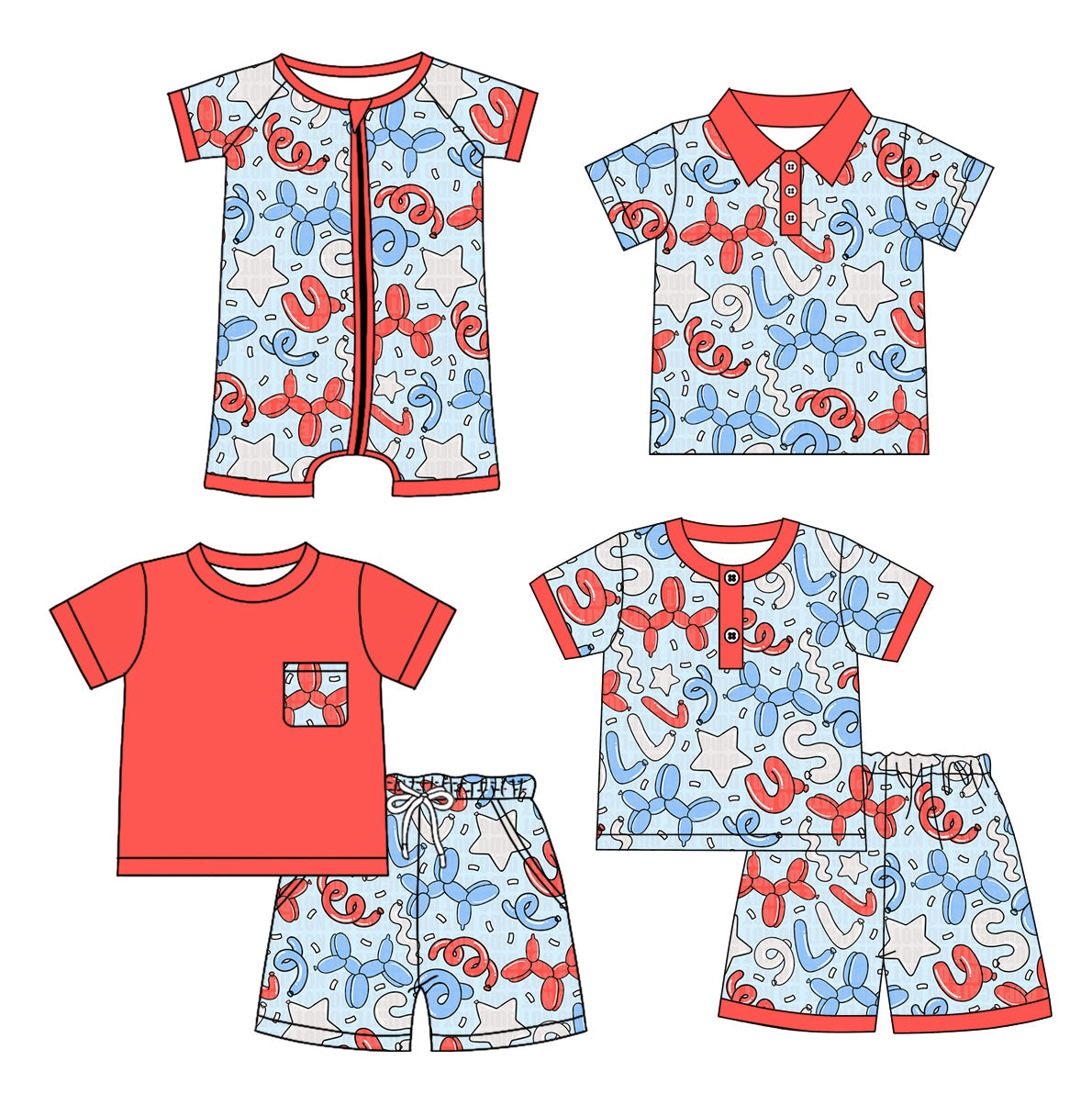 Baby Boy Short Sleeves July 4th Sibling Romper Set ( Moq 5 Each Style ) 1.4