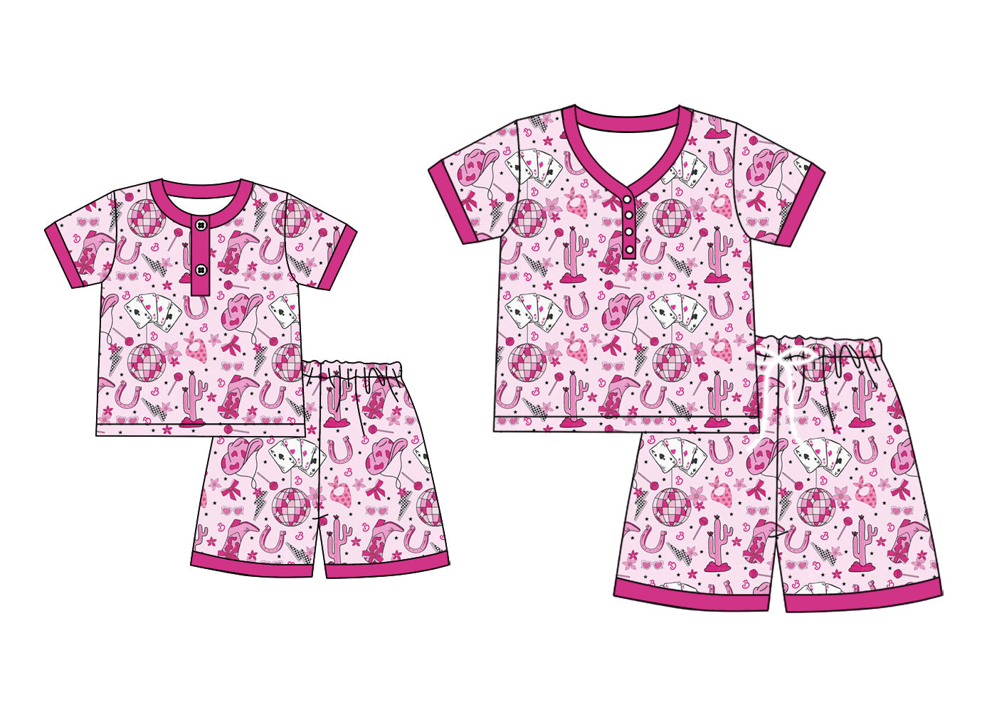 ( Moq 5 Each Style ) Baby Girl Adult Women Western Pink Cactus Sibling Mommy And Me Family Pajamas Set 4.24