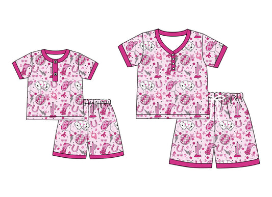 ( Moq 5 Each Style ) Baby Girl Adult Women Western Pink Cactus Sibling Mommy And Me Family Pajamas Set 4.24