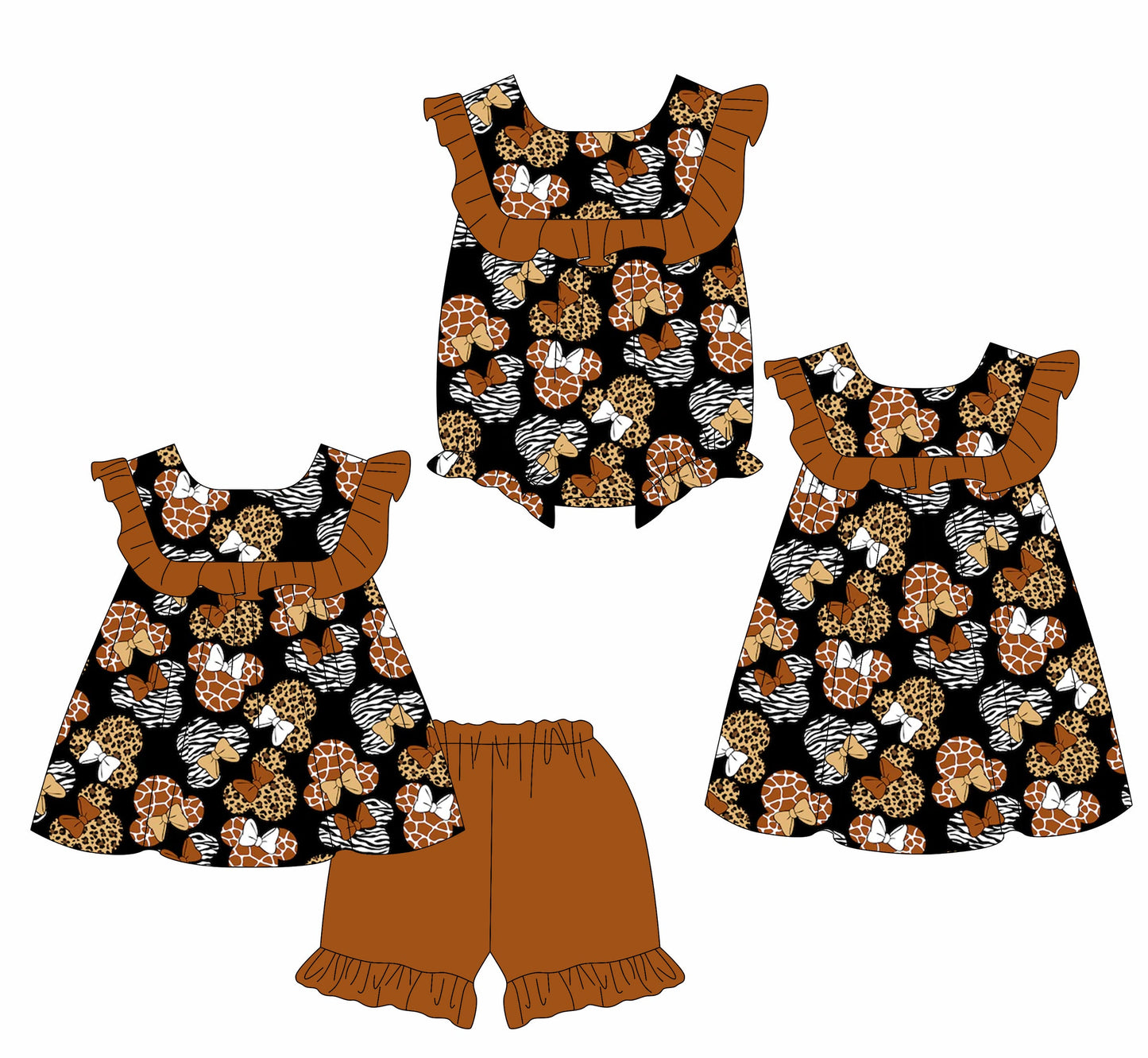 Baby Girl Leopard Mouse Ruffle Sibling Romper Dress Set ( Moq 5 Each Style ) 2.21