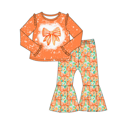 Baby Girl Long Sleeves Bow Shirt Flower Bell Pants Set