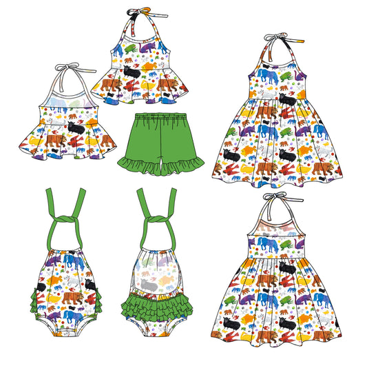 Baby Girl Halter Animals Colorful Sibling Romper Dress Set ( Moq 5 Each Style ) 2.27