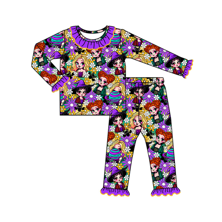 Baby Girl Long Sleeves Flower Shirt Pants Pajamas Purple Halloween Set