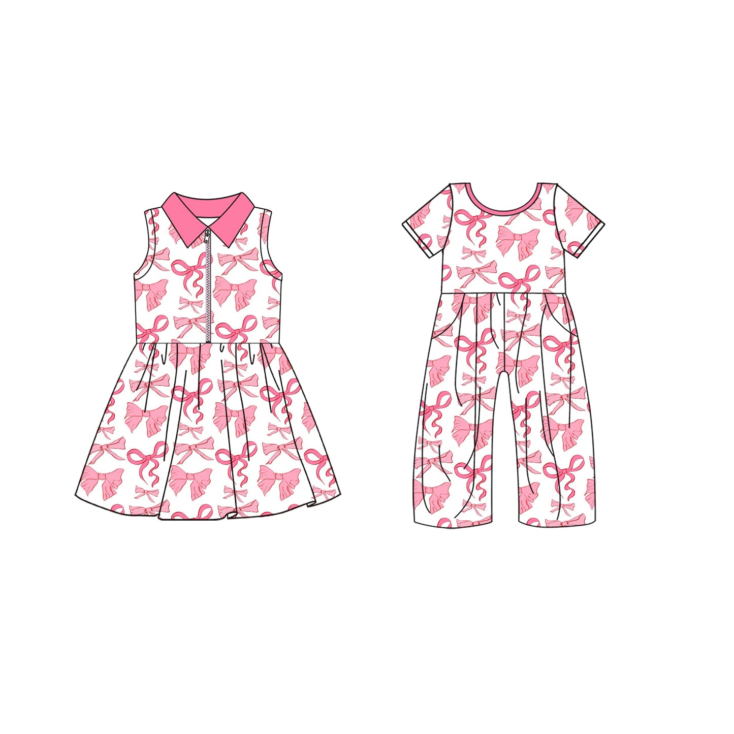 ( Moq 5 Each Style ) Baby Girl Pink Bows Sibling Summer Dress Jumpsuit 4.19