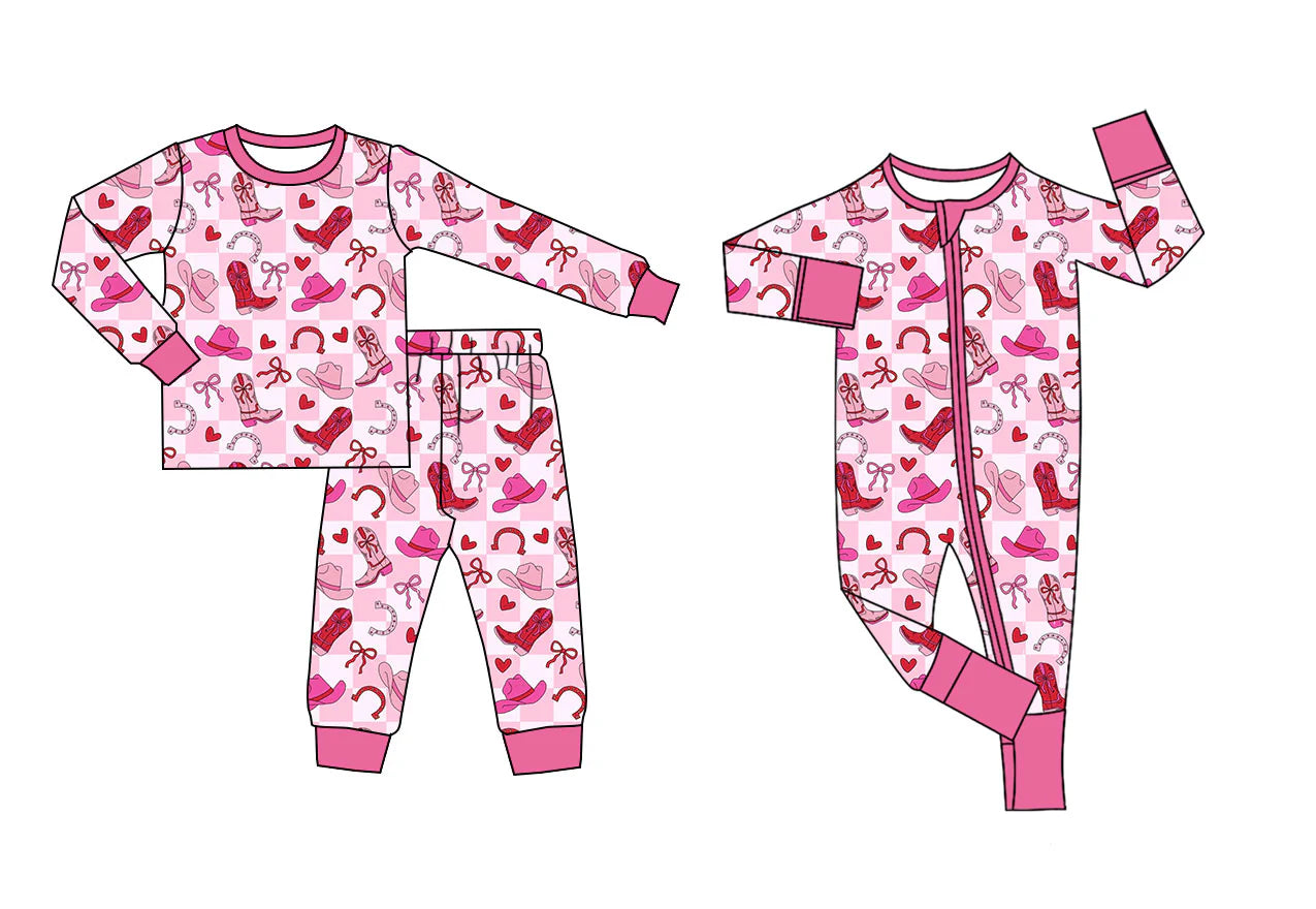 ( Moq 5 Each Style ) Baby Girls Kids Valentine's Hearts Bows Boots Sibling Zipper Romper Pajamas Set