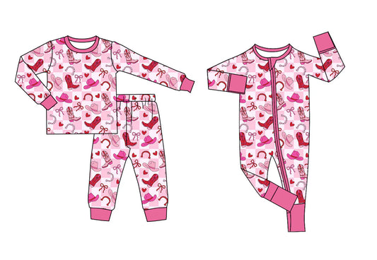 ( Moq 5 Each Style ) Baby Girls Kids Valentine's Hearts Bows Boots Sibling Zipper Romper Pajamas Set