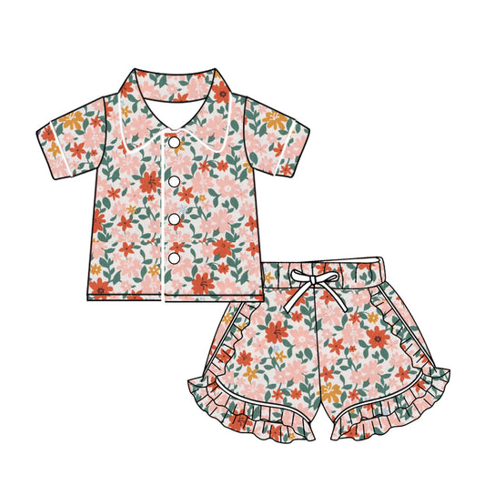 Baby Girl Short Sleeves Buttons Short Summer Flower Pajamas Clothes Set Moq 5